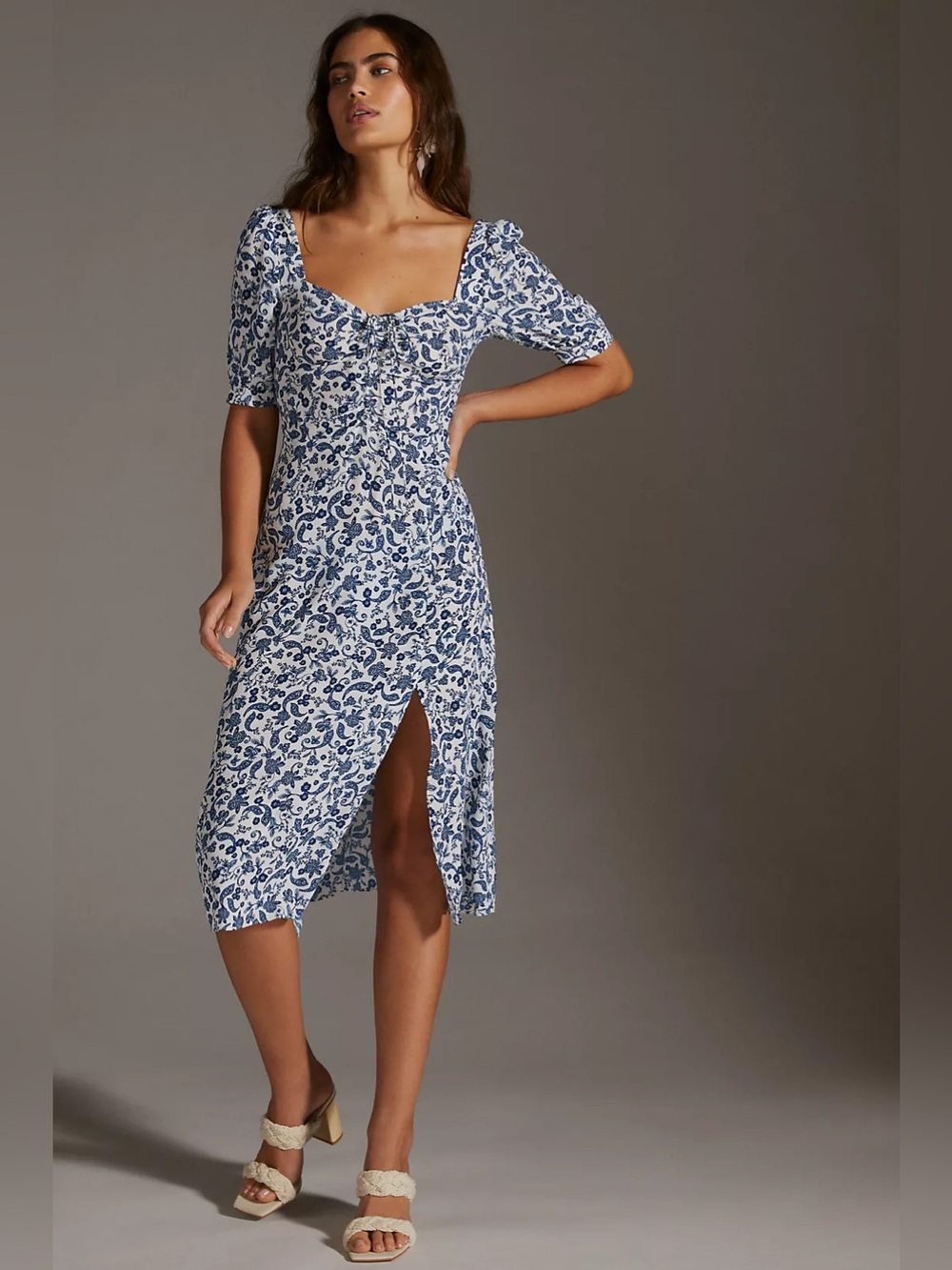 Favorite Daughter Blue and White Floral Midi Dress